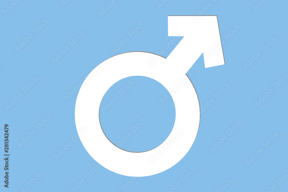 Masculine or male gender symbol (Mars sign) over middle of light pastel blue paper cut out isolated background. Concept background image for male gender, masculine, man and boy. Masculine or male gender symbol (Mars sign) over middle of light pastel blue paper cut out isolated background. Concept background image for male gender, masculine, man and boy.