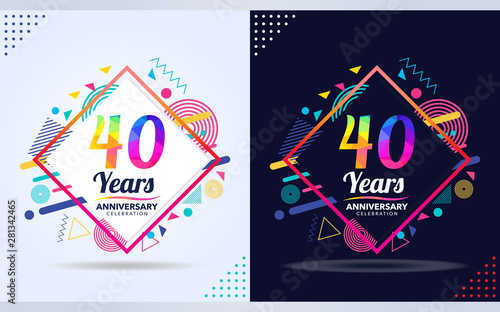 40 years anniversary with modern square design elements, colorful edition, celebration template design