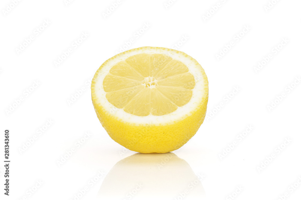 One half of fresh yellow lemon isolated on white background