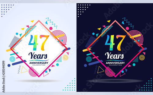 47 years anniversary with modern square design elements, colorful edition, celebration template design.