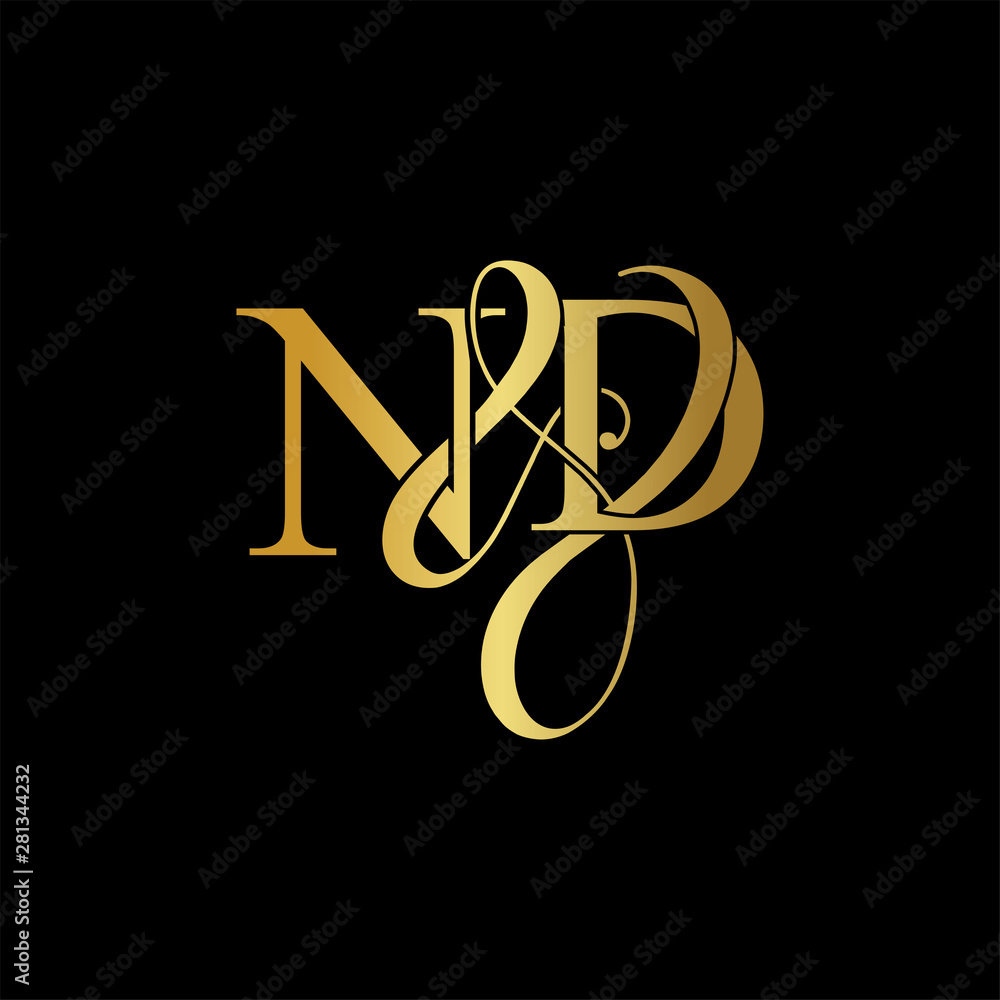 Initial letter N & D ND luxury art vector mark logo, gold color on black background. Initial letter N & D ND luxury art vector mark logo, gold color on black background.