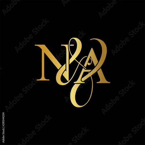 Initial letter N & A NA luxury art vector mark logo, gold color on black background. photo