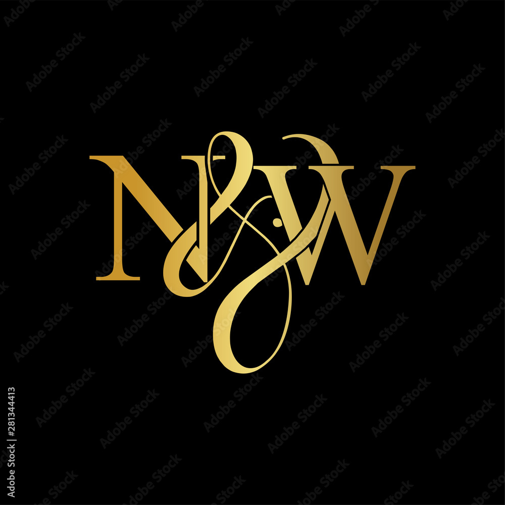 Initial letter N & W NW luxury art vector mark logo, gold color on black background. Initial letter N & W NW luxury art vector mark logo, gold color on black background.