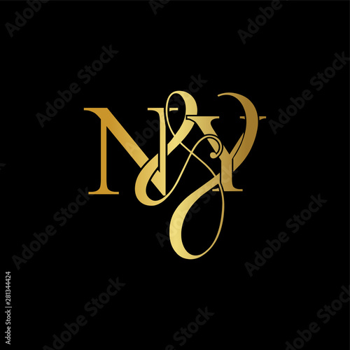 Initial letter N & Y NY luxury art vector mark logo, gold color on black background.