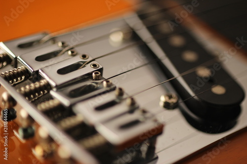 close up macro of an electric telecaster guitar