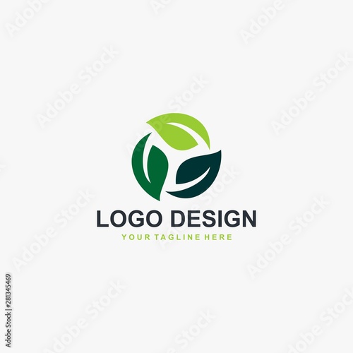 Green leaf logo design vector. Plant abstract illustration symbol. Circle leaves vector icons. 