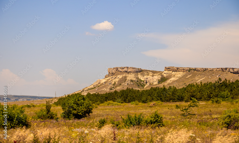 White rock in the Crimea. White rock Sights of Crimea. High rock Rocky mountain