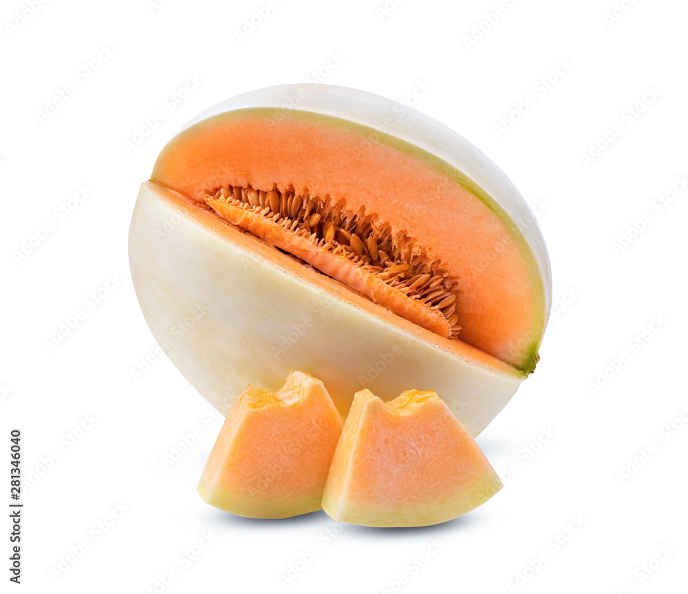 fresh honeydew melon with slice isolated on white background. full depth of field