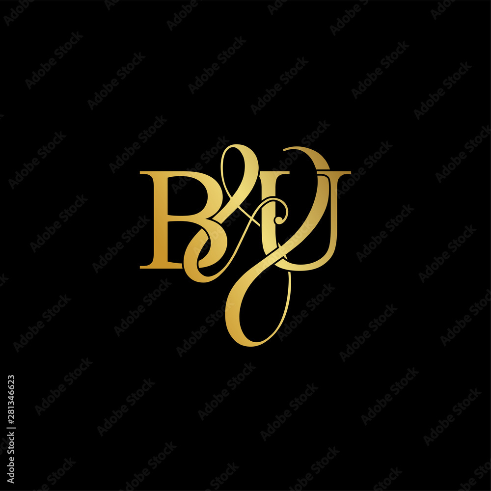 Initial letter B & U BU luxury art vector mark logo, gold color on black background. Initial letter B & U BU luxury art vector mark logo, gold color on black background.