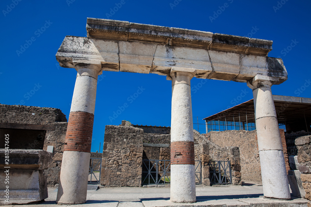 Ruins of the Forum at the ancient city of Pompeii in a beautiful early spring day