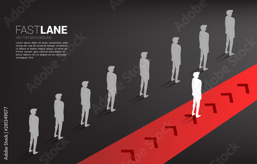 businessman standing on fast lane is move faster than group on queue. Business Concept of fast lane for moving and disruption.