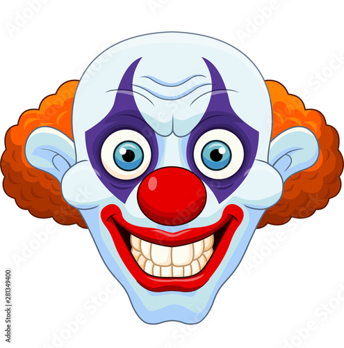 Cartoon scary clown head on white background