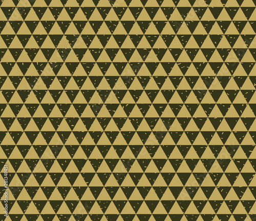 Seamless kraft paper brown and black gurnge isometric triangular op art mod fashion pattern vector photo