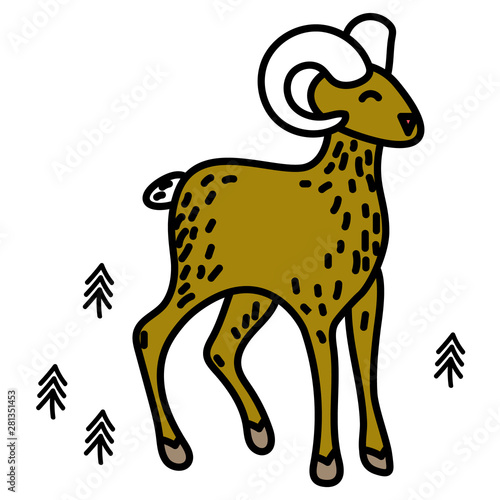 Mountain goat illustration on white background