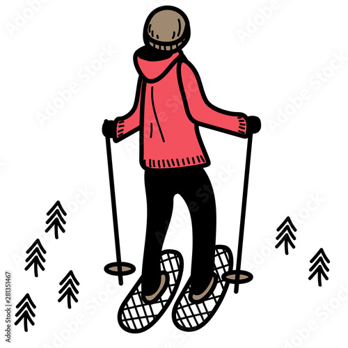 Hiking man illustration on white background