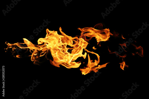 Fire flames isolated on black background, movement of fire flames © modify260