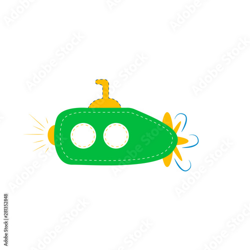 Green submarine illustration on white background
