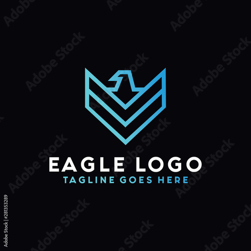 Eagle Logo Vector With Modern Shape And Blue Gradient Color. Hawk Bird Geometric Symbol. Falcon Logo Design Inspiration.
