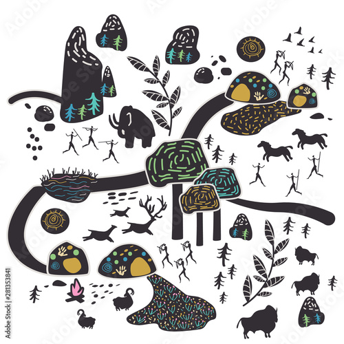 Cavemen simple illustration on white background