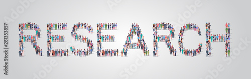 people crowd gathering in shape of research word different occupation employees mix race workers group standing together social media community concept flat horizontal
