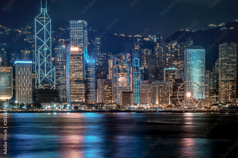 Hong Kong cityscape at night. View From Victoria Harbour. Hong Kong cityscape at night. View From Victoria Harbour.