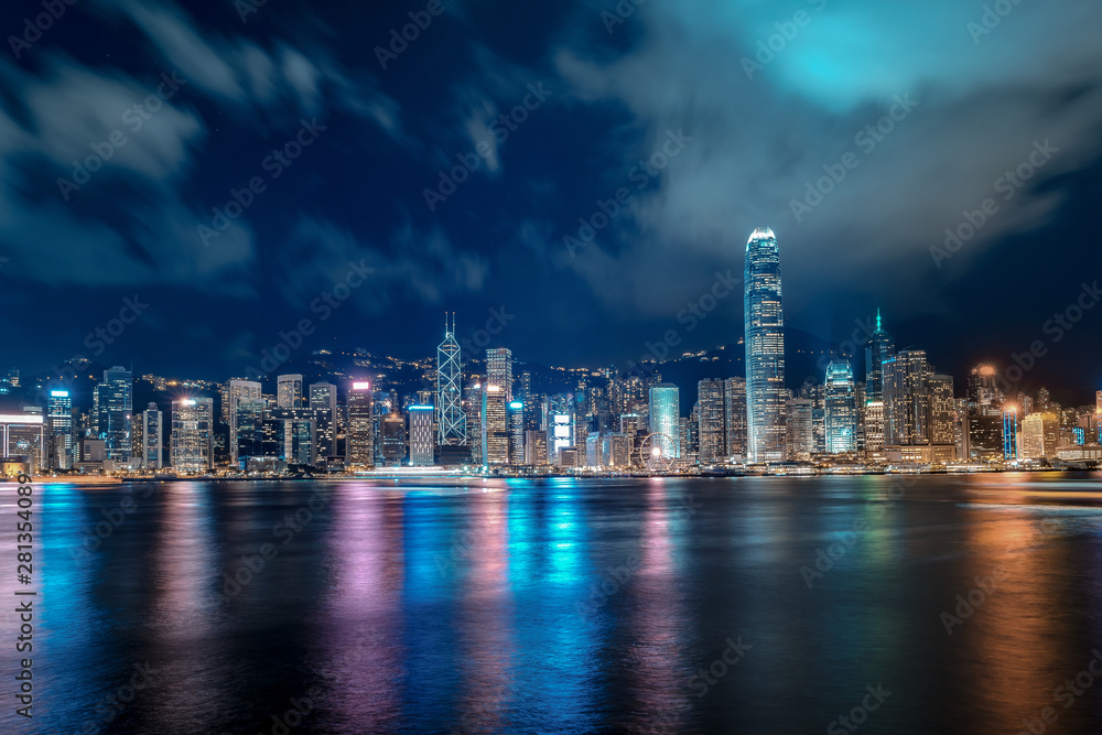 Obraz premium Hong Kong cityscape at night. View From Victoria Harbour.