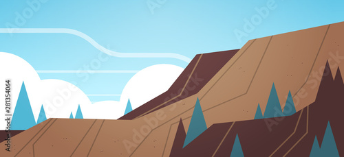 opencast mining stone quarry industrial mine production concept hills mountains background flat horizontal