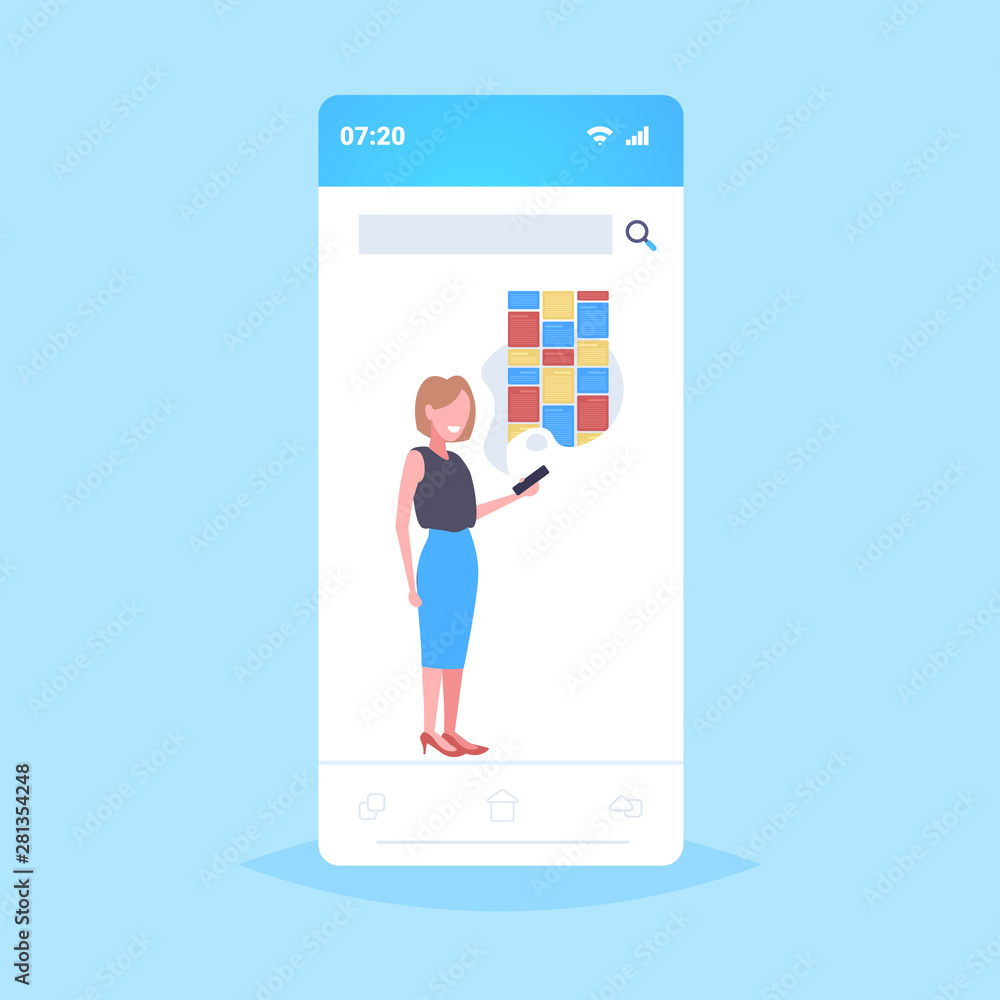 woman holding cellphone using notes digital online mobile application creative organizer reminder concept smartphone screen full length flat woman holding cellphone using notes digital online mobile application creative organizer reminder concept smartphone screen full length flat