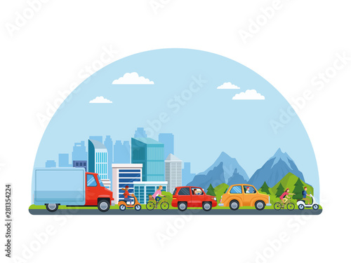 City transportation and mobility cartoons