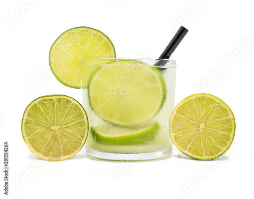 white background lemon caipirinha, typical brazilian lemon drink with cachaça © RHJ