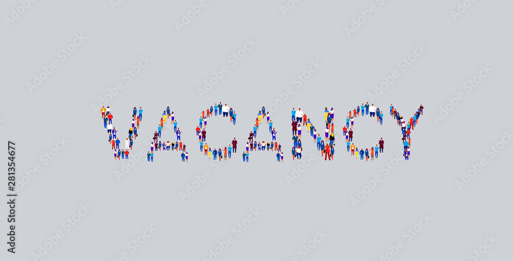 businesspeople crowd gathering in shape of vacancy word different business people employees group standing together social media community concept flat horizontal businesspeople crowd gathering in shape of vacancy word different business people employees group standing together social media community concept flat horizontal
