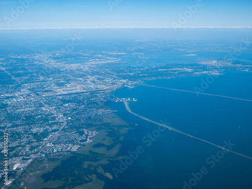 Aerial view of Tampa Bay and bridge 