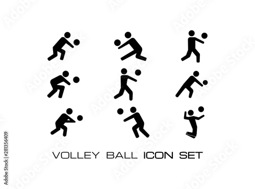 9 (Nine) Simple Volleyball Black Monochrome Icon Set Collection, in Trendy Flat Isolated on White Background.- Vector EPS 10
