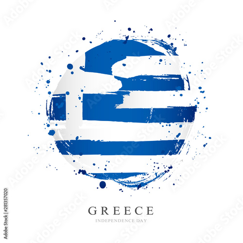 Greek flag in the shape of a large circle.