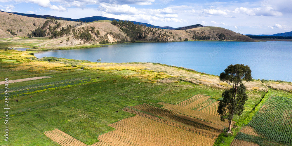 Crop fields in the Peruvian Andes (Paca lake) in Junin