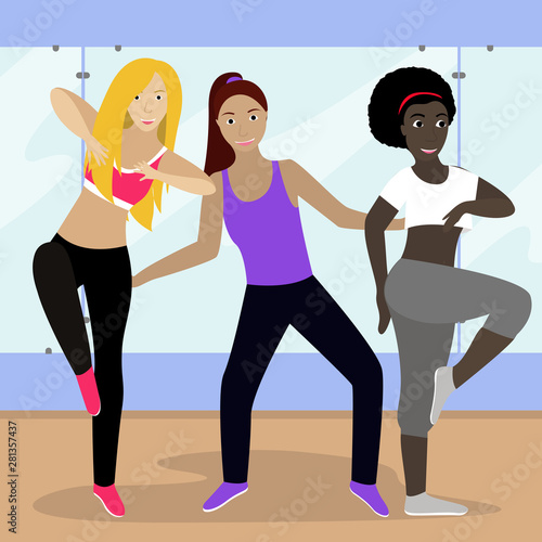 Zumba fitness girls in classroom
