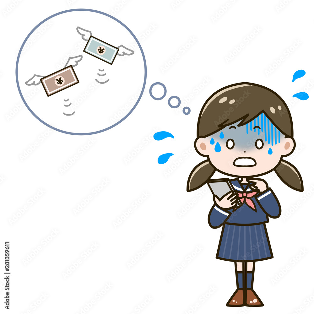 お金が飛んでいき青ざめる女の子 ポーズ イラスト Stock Illustration Adobe Stock