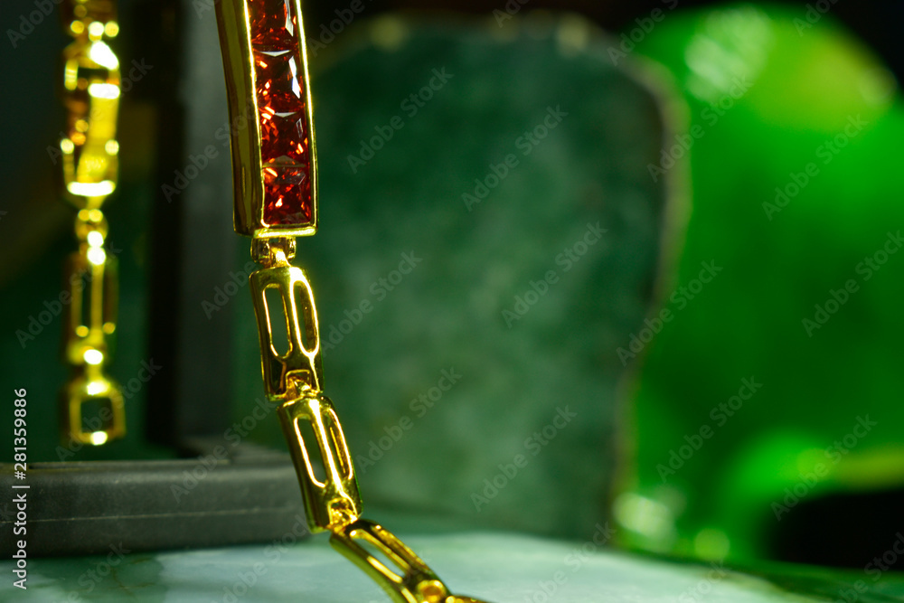 Ruby bracelet Is genuine gold and decorated with precious and expensive gems Ruby bracelet Is genuine gold and decorated with precious and expensive gems