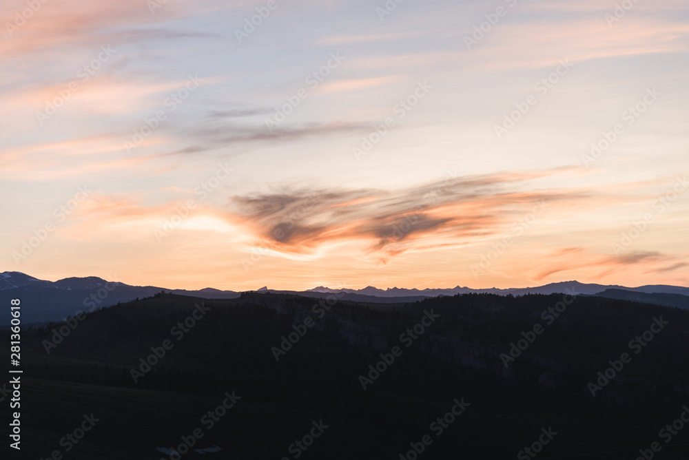 Sunset over the mountains in Wild Iris, Wyoming. 