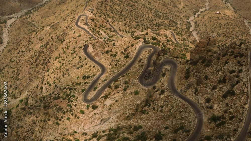 Aerial drone shot on Amazing mountain empty road in Saudi Arabia. Aerial drone shot on Amazing mountain empty road in Saudi Arabia.