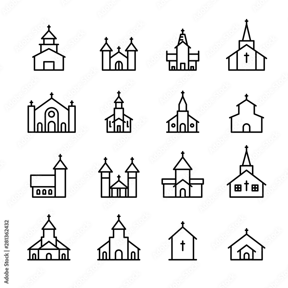 church building line icon.set of design element.