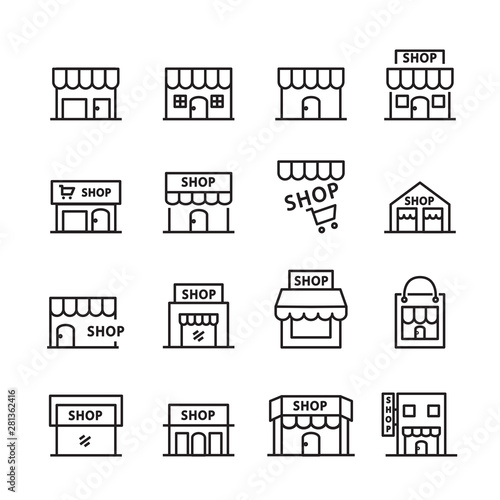 shop building line icon.set of design element