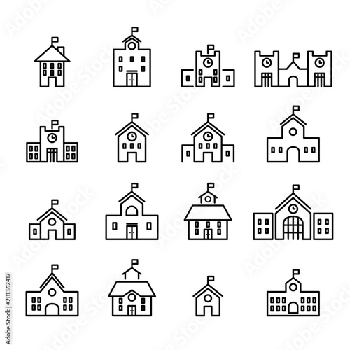  school building line icon.set of design element