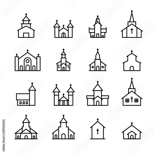 church building line icon.set of design element.