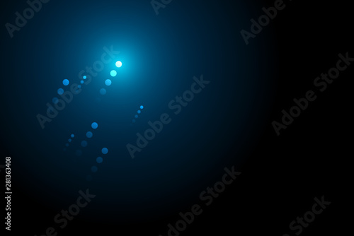 Blue light dot line up with speed line on black background, copy space composition, technology speed development concept.