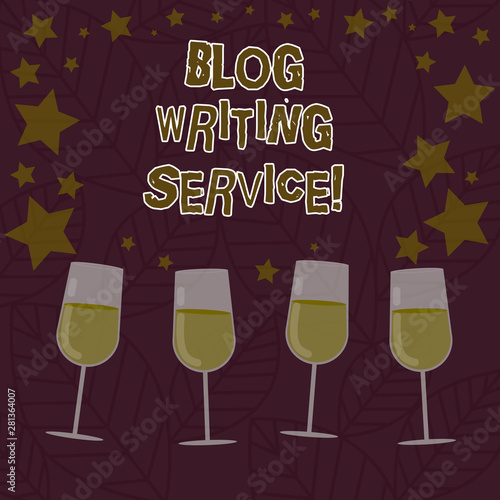Conceptual hand writing showing Blog Writing Service. Business photo text Creates highquality blog content for a business Filled Cocktail Wine with Scattered Stars Confetti Stemware
