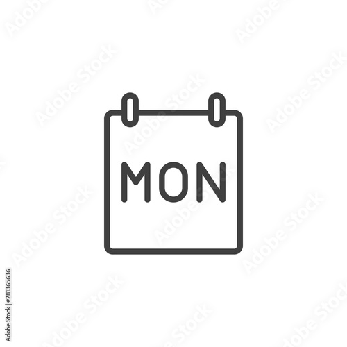 Monday calendar page line icon. Planner, agenda linear style sign for mobile concept and web design. Reminder calendar outline vector icon. Time symbol, logo illustration. Vector graphics