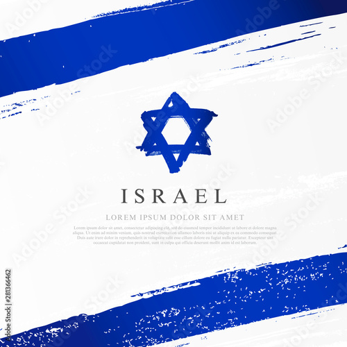 Flag of Israel. Brush strokes drawn by hand. Independence Day.