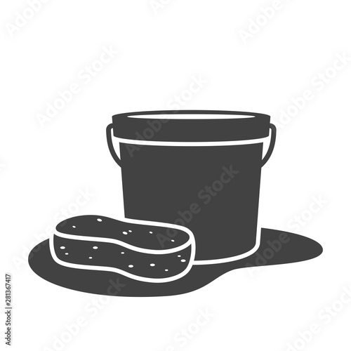 Bucket and sponge icon vector isolated