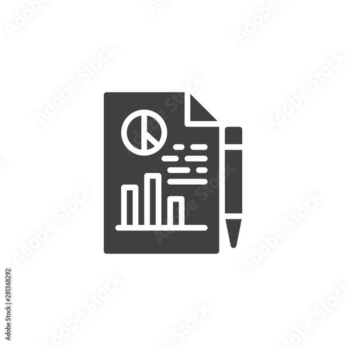 Financial Report vector icon. filled flat sign for mobile concept and web design. Business report document and pen glyph icon. Symbol, logo illustration. Vector graphics